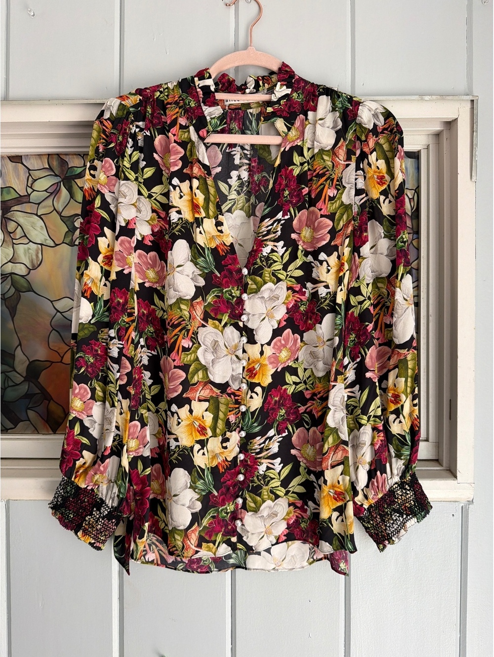 alice + olivia Floral Long Sleeve Blouse Size L
